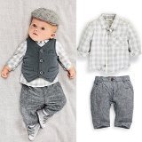 Touchme New Newborn Baby Boy Grey Waistcoat + Pants + Shirts Clothes Sets Suit 3pcs (fit 85-95cm baby)