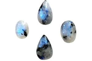 GEMPIRES NATURE’S TREASURE Gempires Natural Rainbow Moonstone with Black Tourmaline Gemstone Cabochons Lot, Polished Decor, Wire Wrapping, June Birthstone, Jewelry Making Loose Gemstone, Reiki, Wikka (50 Carat)