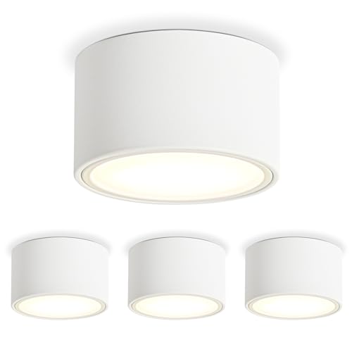 KYOTECH 4 x LED Surface-Mounted Spotlights, 4000 K Ceiling Spotlights, Matt White, 6 W, 550 lm, GX53 LED Surface-Mounted Spotlights, Diameter 95 x 55 mm, Surface-Mounted 230 V Surface-Mounted Light, Ceiling Light for Bedroom, Living Room