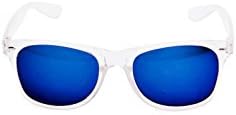 Men's Women's Clear Frame Wayfarer Party Sunglasses - Blue Mirrored Lens (Unisex)