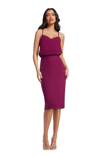 Dress the Population Womens Alondra Blouson Tank Pencil Skirt Midi, Dark Magent…