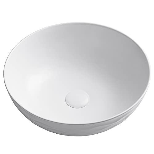 KRAUS VIVA™ ROUND WHITE PORCELAIN CERAMIC VESSEL BATHROOM SINK, 16 1/2 IN. D X 5 1/2 IN. H, KCV-200GWH