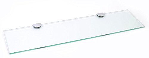 BSM Marketing Long glass shelf with chrome supports bathroom bedroom kitchen office (600mm x 150mm)