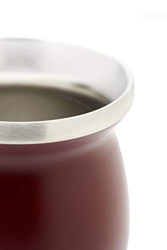 Balibetov [NEW] double wall Stainless Steel Yerba Mate Gourd set (Mate cup) with Yerba Mate Bombilla (Burgundy) - Thumbnail 3