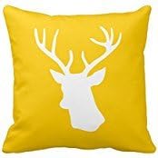 Fashion Home Pillow Cover Cotton 20 X 20 Cushion Cover White Deer Head Silhouette - Yellow Throw Pillowcases