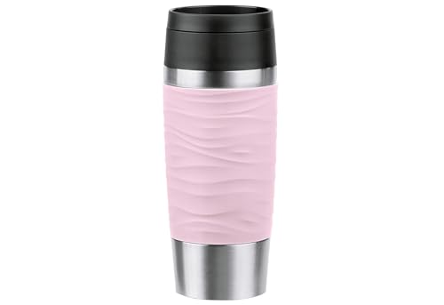 Emsa N20214 Travel Mug Wave Insulated Mug 0.36 litres Comfort Screw Cap Stainless Steel 4 Hours Hot and 8 Hours Cold 100% Leak-Proof Dishwasher Safe 360° Drinking Opening Pastel Pink