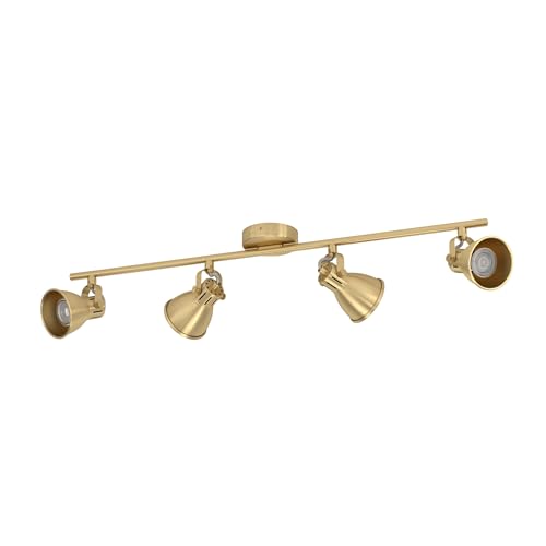 EGLO LED Deckenlampe Seras, Deckenleuchte mit 4 Spots, Spotbalken schwenkbar, Wohnzimmerlampe aus Stahl in Messing-gebürstet und gold, Deckenspots mit GU10-Leuchtmittel, warmweiß