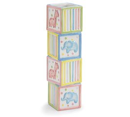 Whimsical Giraffe and Elephant Animal Vase with Stacked Block Design Baby Nursery or Baby Shower Decoration