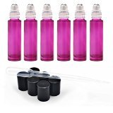 Pack of 6, 10ml, Purple Roll On Bottles With Metal Ball for Essential Oil, Aromatherapy by Mavogel --3ml Dropper Included