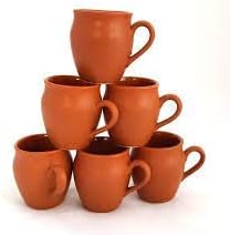 TRUENOW Marble Finish Ceramic Brown Kullad Tea Cups Set of 6 with Handle