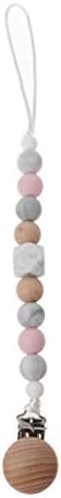 HotelLee Silicone Teething Toy Wood Pacifier Clip Teether Beads (Pink)