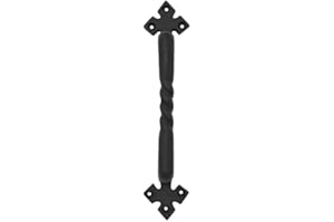 SaKeGa Mystic Colonial Rustic 9.5” Twisted Barn Door Handle Pull – Decorative Wrought Iron Black Door Handles with Fleur-De-Lis Ends for Sliding Barn Doors, Wooden Gates, Garage Doors & Furniture