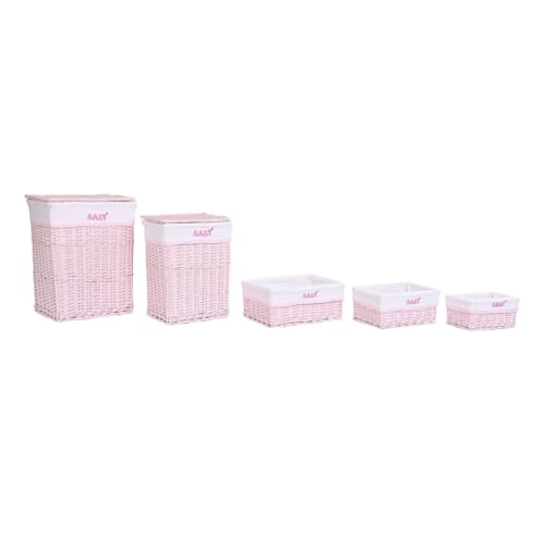 CESTA ROPA SET 5 MIMBRE POLIESTER 44X34X56 ROSA