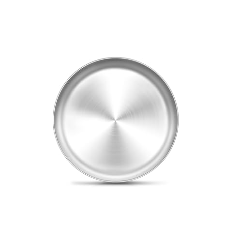 TeamFar Pizza Pan, 9 Inch Pizza Pan Stainless Steel Toaster Oven Tray Small Round Pizza Baking Pan for Cookies Pie Cake, Non-Toxic & Heavy Duty, Easy Clean & Dishwasher Safe