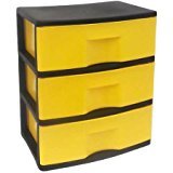 Homz Durabilt Heavy Duty Cart with 3 Wide Drawers, Black and Yellow