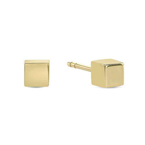 TOUSIATTARCube Stud Earrings - 14k Real Yellow Gold Girlfriend and Women Gift - Cute and Dainty Jewelry for Her Second Piercing Dimensions 3.5 mm