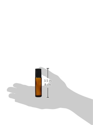 Aromatherapy - Amber Glass Bottle with Roll On Applicator and Black Cap - 10 ml - Package of 6