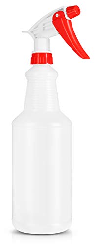 BAR5F Empty Plastic Spray Bottle 32 Ounce, Professional Chemical Resistant with Red-White Sprayer for Chemical and Cleaning Solution, Heavy Duty, Adjustable Head Sprayer Fine to Stream (Pack of 1)