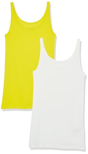 Amazon Essentials Women's Slim-Fit Thin Strap Tank Top, Pack of 2, White/Lime G…