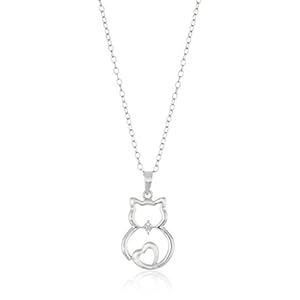 Sterling Silver Diamond Accented Cat Pendant Necklace, 18"