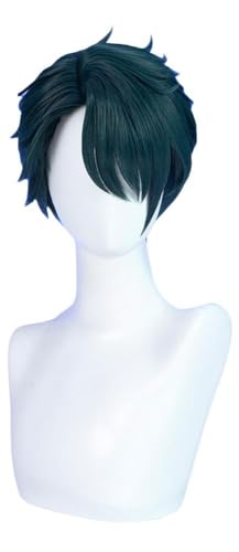 KAPVXRKI Cosplay Wig Dark Green Short Straight Hair Wig with Bangs Heat Resistant Synthetic Wigs for Halloween Costume Party Role Play