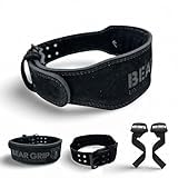 BEAR GRIP Weight Lifting Belt for Men & Women – Premium Suede Leather Gym Belt for Deadlifts, Squats - Double Prong Powerlifting Belt for Strength & Weight Training (Black, XXL)