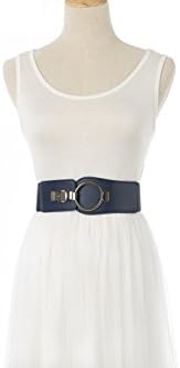 Retro Wide Metal Interlock Buckle Womens Elastic Waist Belt Cinch (Large, NavyBlue)