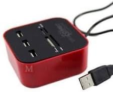 Storin™ All in One Combo Card Reader & 3 Port USB 2.0 Hub (Red)