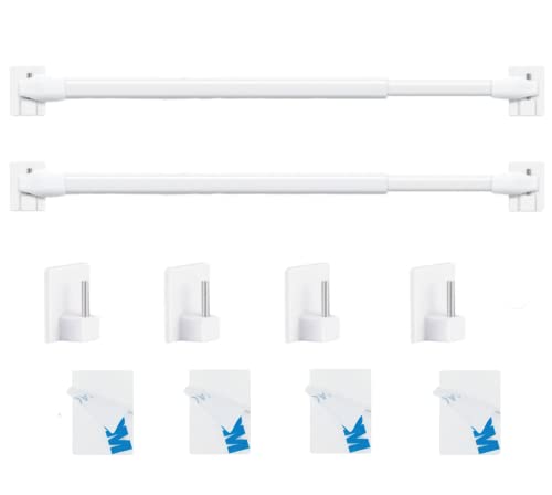 Curtain Rails with Self-Adhesive Hooks for Windows, Kitchen, DIY Projects, Extendable Curtain Rails, 80–130 cm, White, Pack of 2