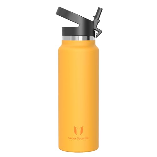 Sparrow Edelstahl Trinkflasche 1.2L Thermosflasche mit Strohhalm Deckel