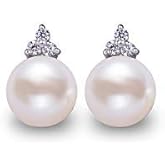 VIKI LYNN Pearl Earrings for Women 925 Sterling Silver 8-9mm Freshwater Pearl Stud with Cubic Zirconia Women's Jewelry Earrings Mother's Day Wedding Valentines Day Gifts for Women, Brides, Mom, Her