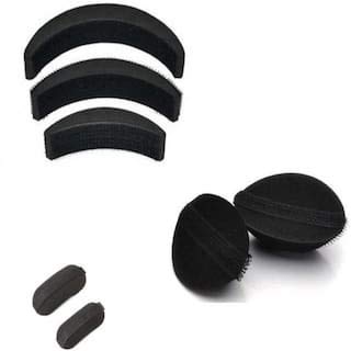 Spanking Oval Hair Puff Up Volumizer Set of 3 Banana Bumpits and 2 Pieces Tic Tac Clip Base (Black)