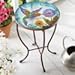 Benzara Deco 79 Console Round Glass Metal Indoor Outdoor Garden Patio Accent Table, Mosaic
