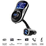 Bluetooth FM Transmitter for Car,Wireless Bluetooth Radio Transmitter Adapter with Hand-Free Calling,Dual USB Charging Ports,Support Aux Input/Output TF Card and USB MP3 Player (Silver/Black)