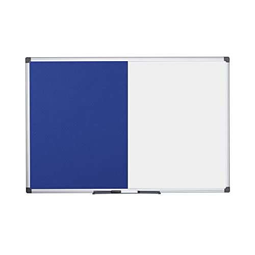 Bi-Office Maya Kombitafel, Halb Magnetisches Whiteboard, Halb Blaue Filztafel, Aluminiumrahmen, 120 x 90 cm