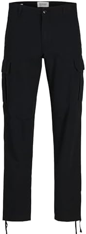 Pantaloni Cargo da Combattimento da Uomo, vestibilità Comoda, con Chiusura a Bottone, Taglia da 68 a 102 cm, Nero, W34 / L34