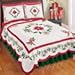 Collections Etc Christmas Evergreen Garland Quilt with Red and White Poinsettias, Holly Leaves, and Berries - Holiday Bedroom Decor, Red and Green, Full/Queen