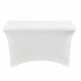 Iceberg 16513 Spandex Fabric Rectangular Table Cover, 4', White, for Wedding Banquet Party/Holidays