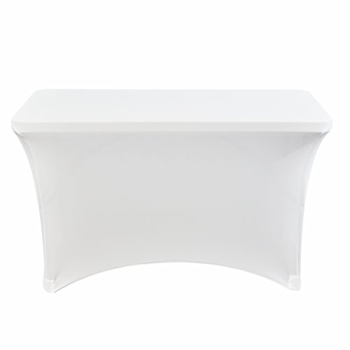 Iceberg 16513 Spandex Fabric Rectangular Table Cover, 4', White, for Wedding Banquet Party/Holidays