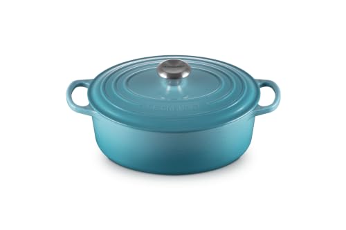 Le Creuset Signature Gusseisen-Bräter mit Deckel, Ø 27 cm, Oval, Für alle Herdarten und Induktion geeignet, Volumen: 4,1 l, 4,425 kg, Karibik, 2117827