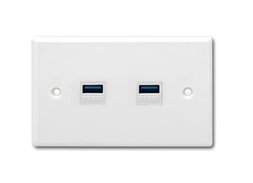 Halokny 2 Port USB 3.0 Wall Plate, White, USB 3.0 Female to Female Keystone Jack, Charging and Data Transfer, 4.53 x 2.75 Inch