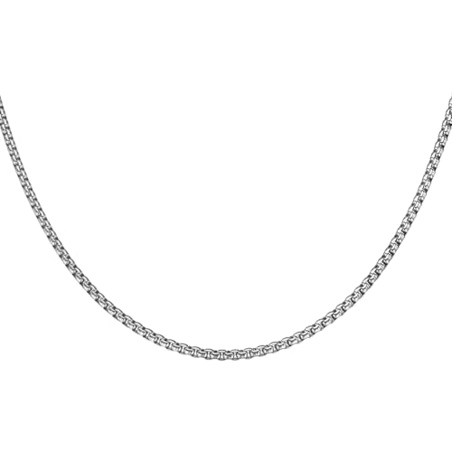 HARFINGTON Square Chain Necklaces 4.5mm Wide 27.6 Inch Long Stainless Steel Round Box Necklace Chains for Men Women, Silver Tone at Amazon