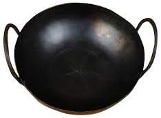 BYGONE’s Iron Kadai/Traditional Iron Cookware with Riveted Handles/Seasoned Cast Iron-9Inch (Wg:1.400kg) Black
