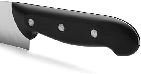 Coltello Santoku in Acciaio Inossidabile Nitrum – Coltello da Cucina Giapponese per Pesce, Carne e Verdure, Manico Ergonomico in Poliossimetilene POM, Lama da 170 mm – Nero, Serie Maitre