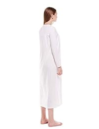 Camisón de noche para dama, algodón, suave, ligero, manga larga, color crema