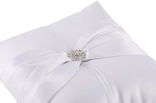 he andi 7.8" Satin Artificial Diamond Decoration Wedding Ring Bearer Pillow (White)