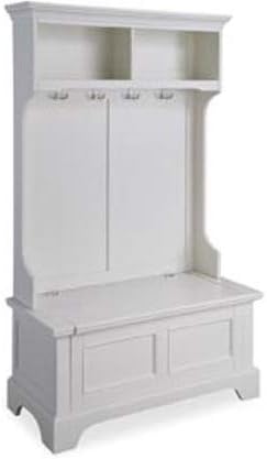 By Home Design Entryway Hall Tree, Coat Rack,With Storage Bench,White