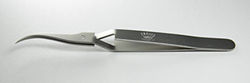 Regine N7-S - Fine Points, Curved Tip Reversible Action- Tweezer, Hardened Stainless Steel, - Swiss Made - High Precision Electronics, General, Watch - making Tweezers - Negative tweezers.