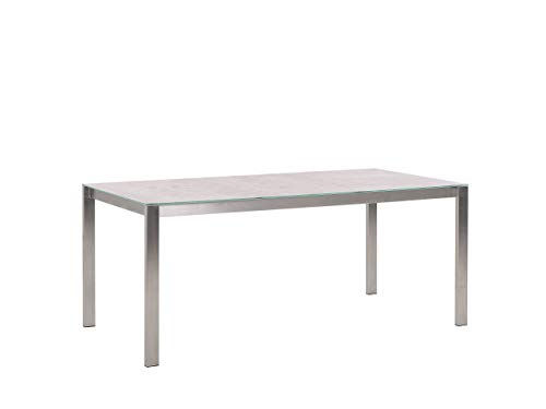 Beliani Gartentisch Sicherheitsglas Keramik beige 180x90 cm Edelstahlgestell Cosoleto