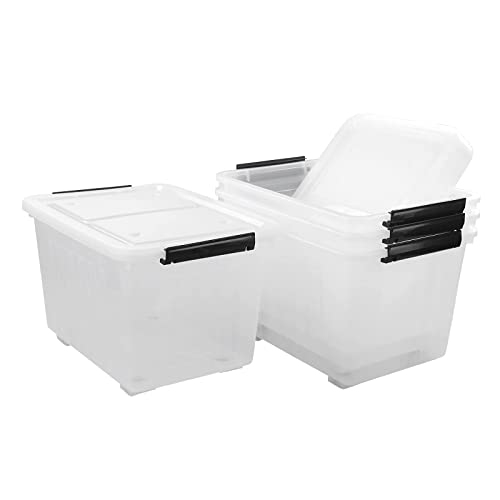 Xyskin 4Pack 70 L Large Clear Storage Latch Box/Bin, Plastic